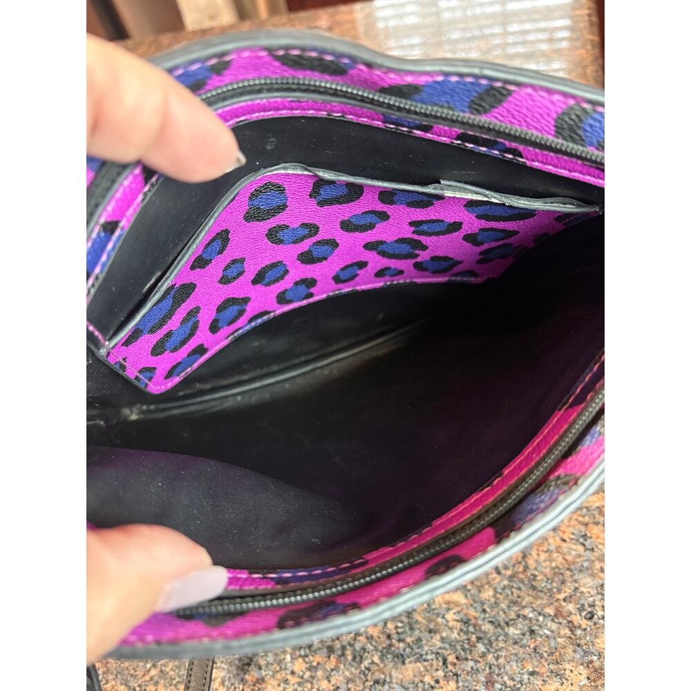 Vera Bradley Faux Leather Crossbody Purple Black Blue Cheetah Print - Picture 3 of 11
